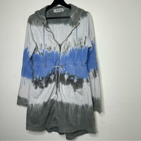 Coin 1804 Tie Dye Robe Swimsuit Coverup Cover Up Long Hoodie Zipper Zip up - Picture 1 of 12
